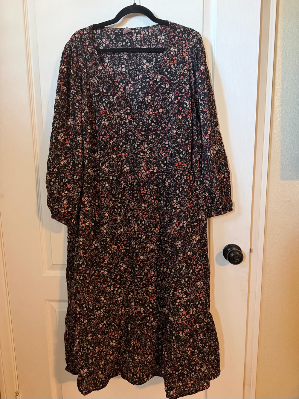 Old Navy Floral Cotton/Viscose Maxi Ruffle/Button Front Dress Blk/Orange  Sz 3x